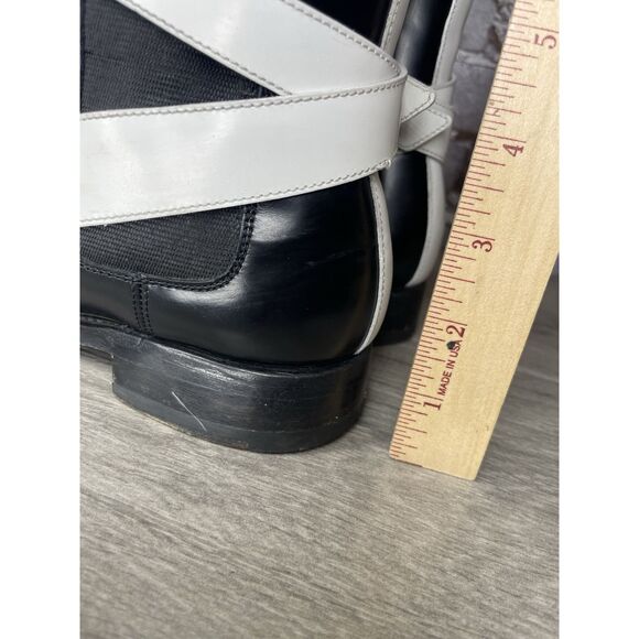BALENCIAGA Black White Leather Calfskin Chelsea Buckle Ankle Boots Women 37EU/6M - Picture 11 of 16